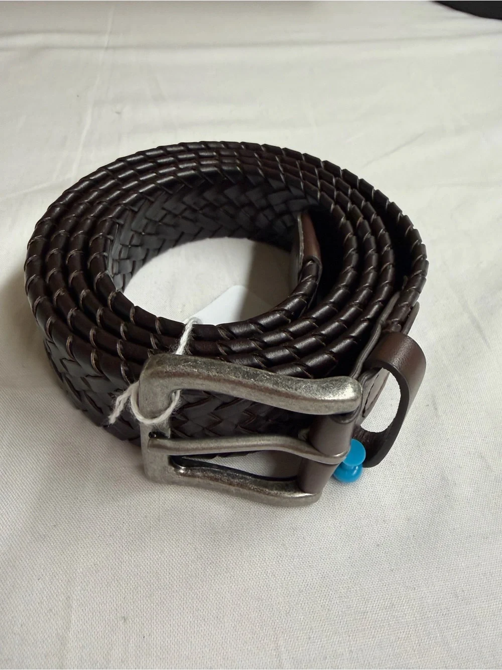 Wrangler Dark Brown Woven Leather Belt with Silver Buckle